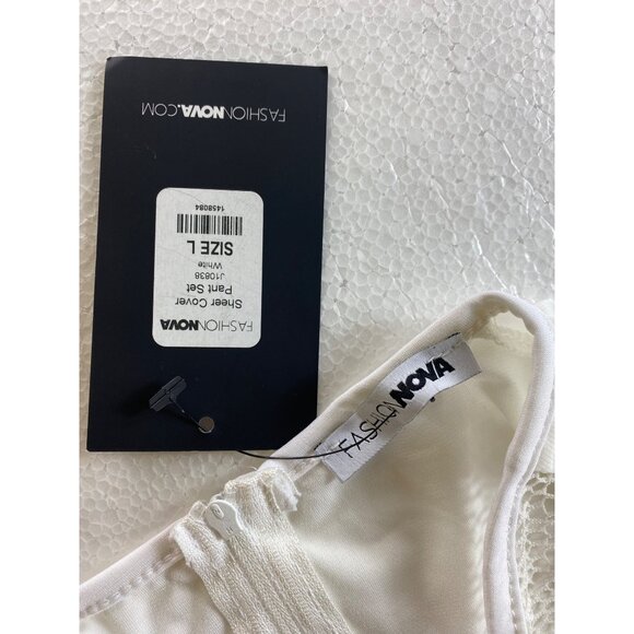 Sheer White Lace Bodysuit & Pants Set Fashion Nova Size Large Sexy Leggings Y2K - Picture 11 of 13